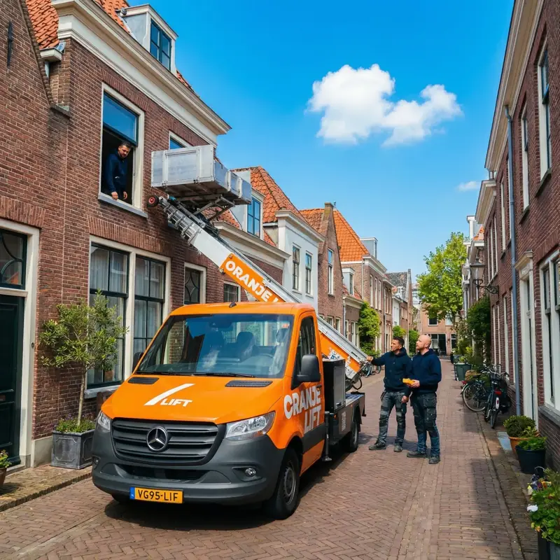 Ladderlift in gebruik bij verhuizing Den Helder