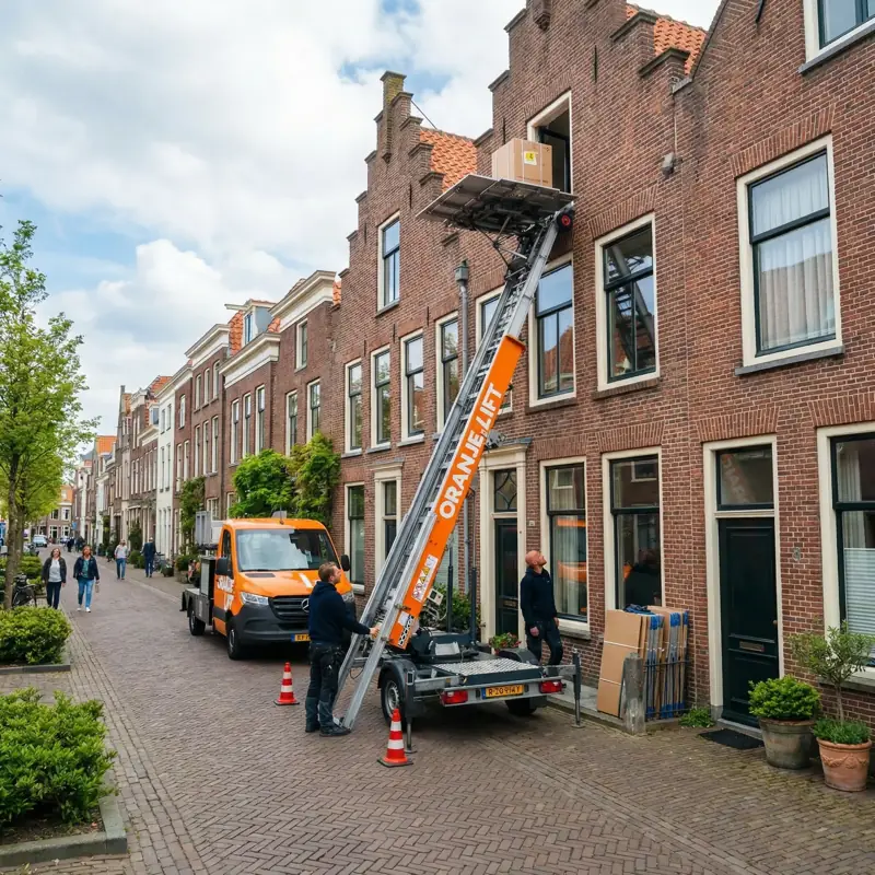 Aanhangerlift in gebruik bij woning in Den Helder